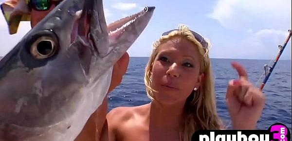  Petite blonde masturbate on the boat with hot babes